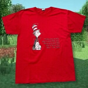 Mens Jerzees‎ Dr Seuss The Cat in the Hat Quote Red T Shirt Size M